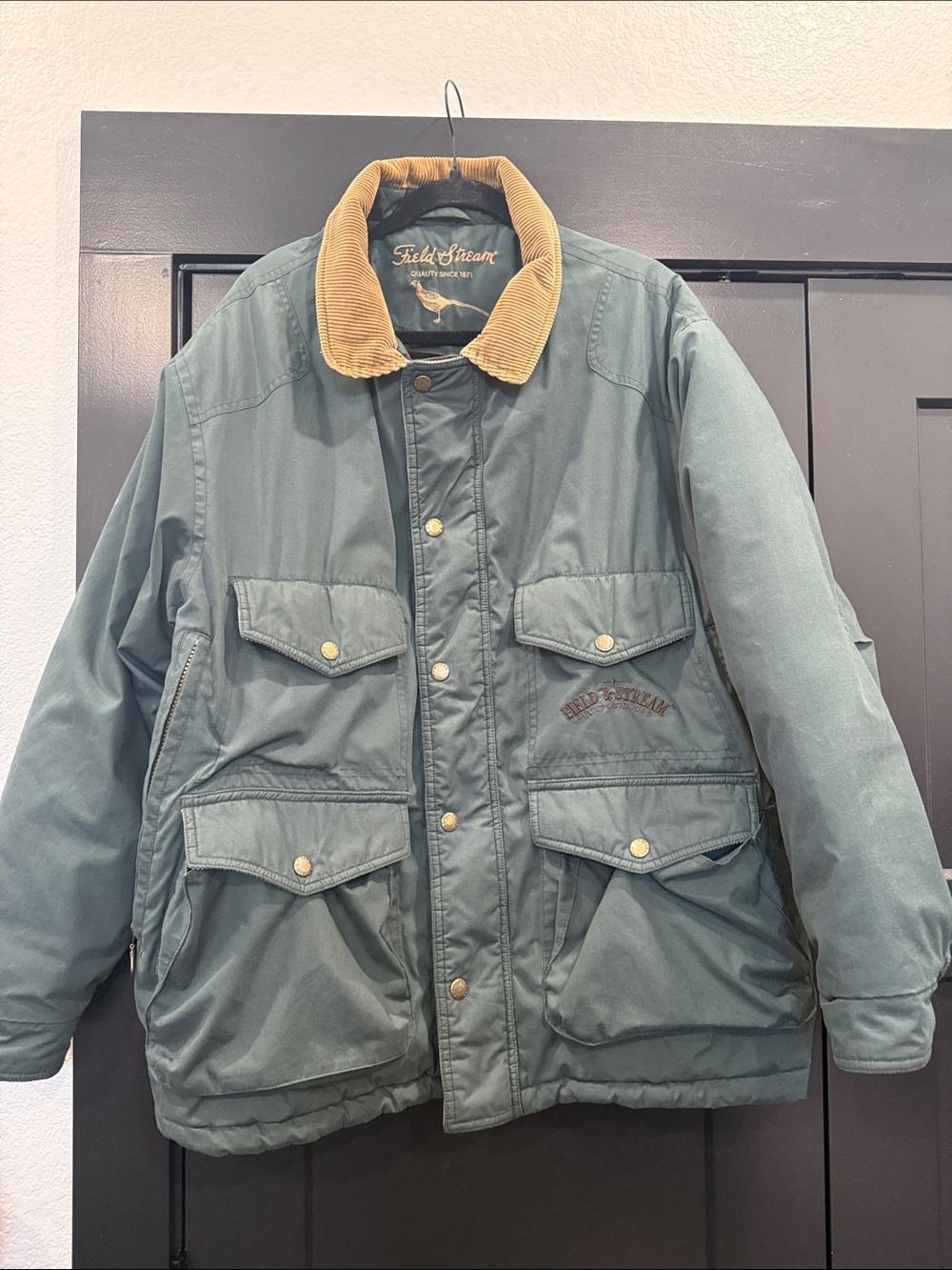 Field & Stream Green Parka with Tan Corduroy Collar Size Large